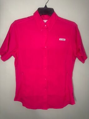 Columbia Hot Pink PFG Tamiami II Fishing Short Sleeve Performance Shirt XS